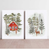 Winter Bos Kerstdorp Print Vakantie Muurkunst Sets