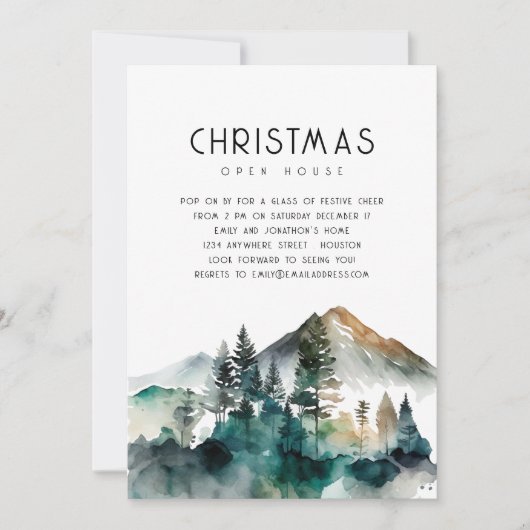 Winter Bos Kerstmis Open Huis Kaart (Voorkant)