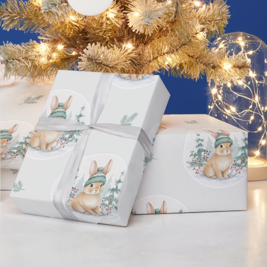 Winter Bos Konijn Baby Shower Cadeaupapier (Feestdagen)