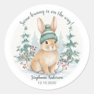 Winter Bos Konijn Geslacht Neutrale Baby Shower Ronde Sticker