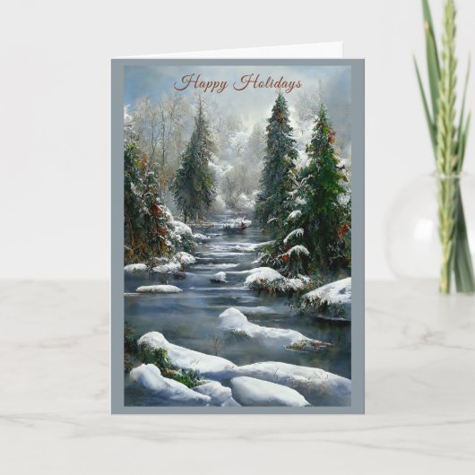 Winter Bos Land Rivier Kerstmis Kaart (Voorkant)