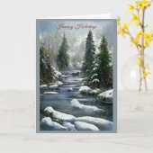 Winter Bos Land Rivier Kerstmis Kaart (Gele Bloem)