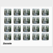 Winter Bos Land Rivier Kerstmis Vierkante Sticker (Vel)