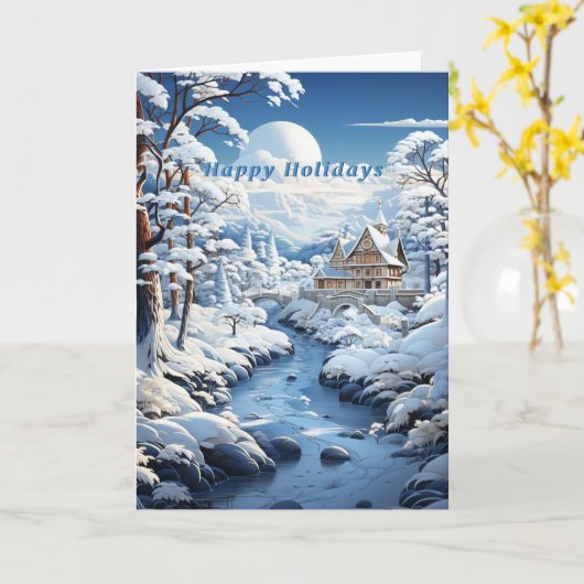 Winter Bos Landelijke Kerk Bevroren Rivier Kaart (Gele Bloem)