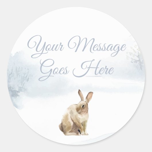 Winter Bos Landschap Haas Ronde Sticker (Voorkant)