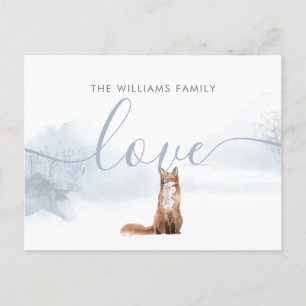 Winter Bos Landschap Vos Familie Naam Feestdagenkaart
