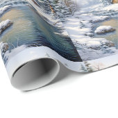 Winter Bos Log Cabin Vogels Pijnbomen Rivier Cadeaupapier (Rol Hoek)