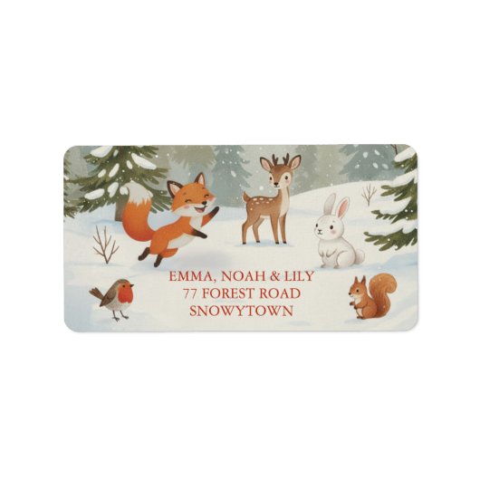 Winter Bos Merry Christmas Bosdieren Etiket (Voorkant)