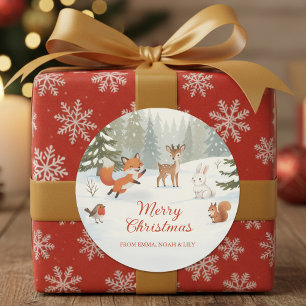 Winter Bos Merry Christmas Bosdieren Ronde Sticker