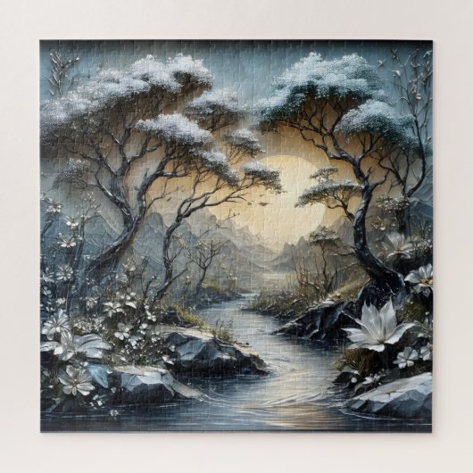 Winter Bos Rivier Legpuzzel (Verticaal)