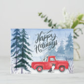 Winter Bos Rode Truck Hond Zakelijk Bedrijfsleven Feestdagenkaart (Staand voorkant)