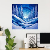 Winter Bos Saffierblauw ❄️ Poster (Thuiskantoor)