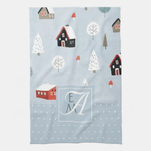 Winter bos Scandinavische monogram decoratie Theedoek