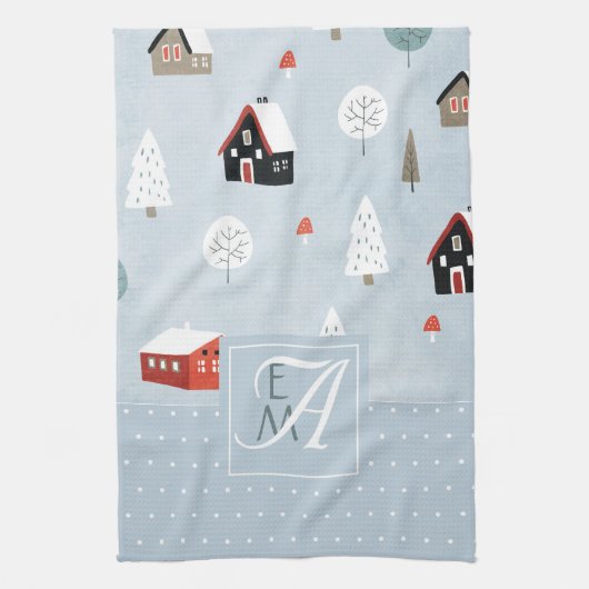 Winter bos Scandinavische monogram decoratie Theedoek (Verticaal)