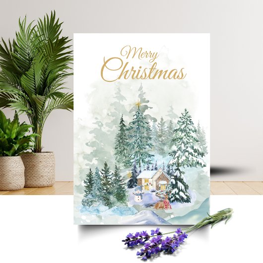 Winter Bos Scene Kerstkaart Feestdagen Kaart