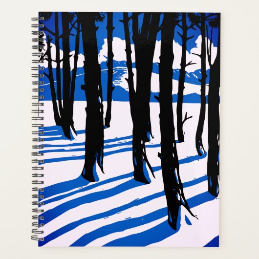 Winter Bos Schaduwen – Blauwe Minimale Natuur Planner (Voorkant)