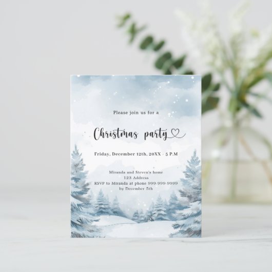 Winter bos sneeuw Kerstfeest Uitnodiging (Staand voorkant)