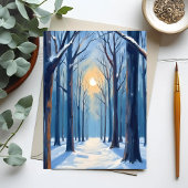 Winter Bos Sneeuw Watercolor Bomen Kaart