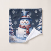 Winter Bos Sneeuwman Kerstmis Bad Handdoek (Wasdoekje)