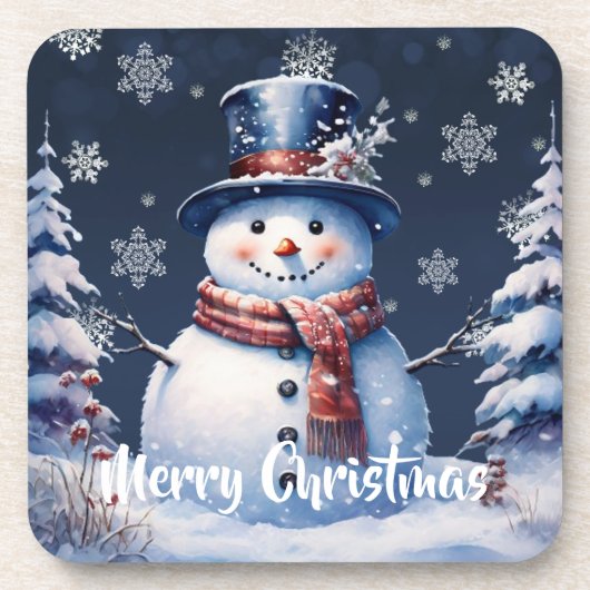 Winter Bos Sneeuwman Kerstmis Bier Onderzetter (Voorkant)