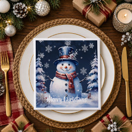 Winter Bos Sneeuwman Kerstmis | Blauw Servet