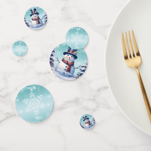 Winter Bos Sneeuwman Kerstmis | Blauwgroen Confetti (Groep)