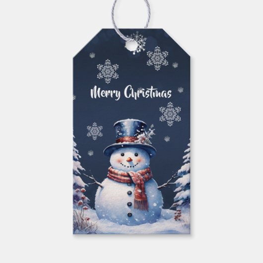 Winter Bos Sneeuwman Kerstmis Cadeaulabel (Voorkant)