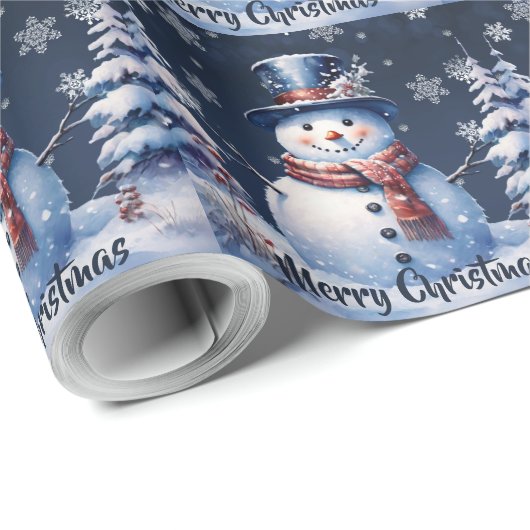 Winter Bos Sneeuwman Kerstmis Cadeaupapier (Rol Hoek)