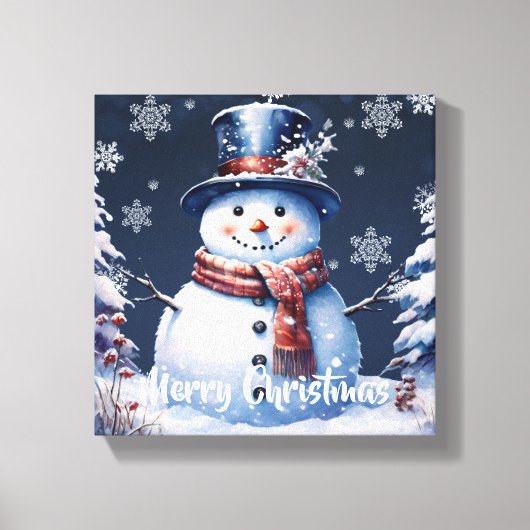 Winter Bos Sneeuwman Kerstmis Canvas Afdruk (Voorkant)