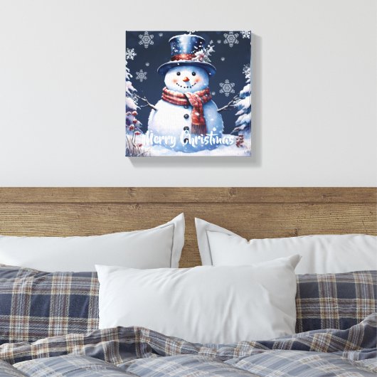 Winter Bos Sneeuwman Kerstmis Canvas Afdruk (Insitu (Slaapkamer))