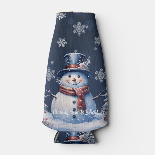 Winter Bos Sneeuwman Kerstmis Flesjeskoeler (Voorkant)