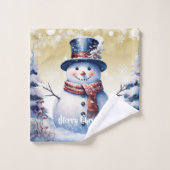 Winter Bos Sneeuwman Kerstmis | Goud Bad Handdoek (Wasdoekje)