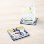 Winter Bos Sneeuwman Kerstmis | Goud Bier Onderzetter (Rechterzijde)