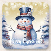 Winter Bos Sneeuwman Kerstmis | Goud Bier Onderzetter (Voorkant)