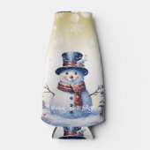 Winter Bos Sneeuwman Kerstmis | Goud Flesjeskoeler (Voorkant)