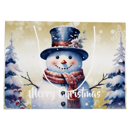 Winter Bos Sneeuwman Kerstmis | Goud Groot Cadeauzakje (Achterkant)