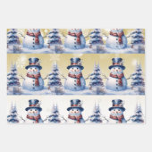 Winter Bos Sneeuwman Kerstmis | Goud Inpakpapier Vel (Voorkant)