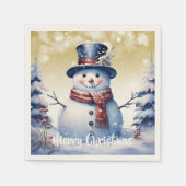Winter Bos Sneeuwman Kerstmis | Goud Servet (Voorkant)