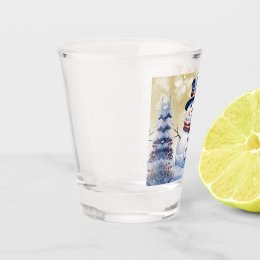 Winter Bos Sneeuwman Kerstmis | Goud Shot Glas (Links)