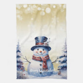 Winter Bos Sneeuwman Kerstmis | Goud Theedoek (Verticaal)