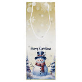 Winter Bos Sneeuwman Kerstmis | Goud Wijn Cadeautas (Achterkant)