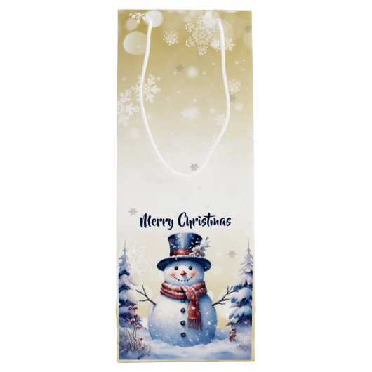 Winter Bos Sneeuwman Kerstmis | Goud Wijn Cadeautas (Achterkant)