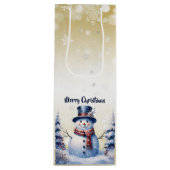 Winter Bos Sneeuwman Kerstmis | Goud Wijn Cadeautas (Voorkant)