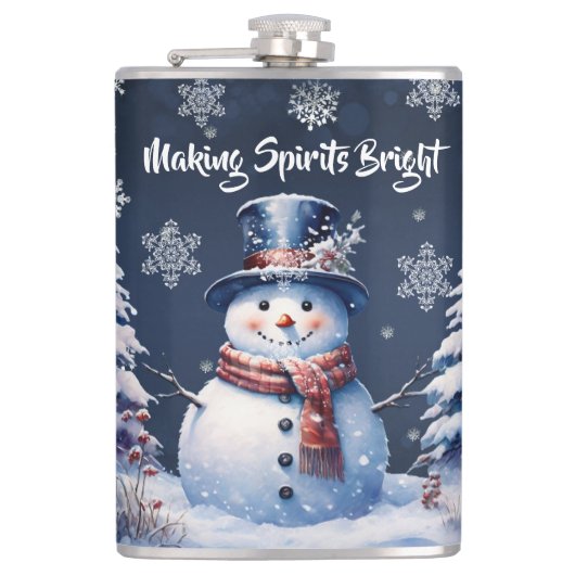 Winter Bos Sneeuwman Kerstmis Heupfles (Voorkant)