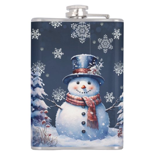 Winter Bos Sneeuwman Kerstmis Heupfles (Achterkant)