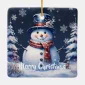 Winter Bos Sneeuwman Kerstmis Keramisch Ornament (Achterkant)