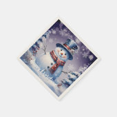 Winter Bos Sneeuwman Kerstmis | Paars Servet (Hoek)