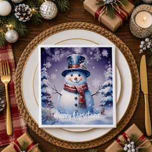 Winter Bos Sneeuwman Kerstmis Paars Servet