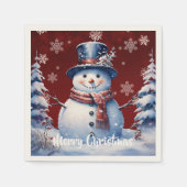 Winter Bos Sneeuwman Kerstmis | Rood Servet (Voorkant)