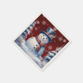 Winter Bos Sneeuwman Kerstmis | Rood Servet (Hoek)